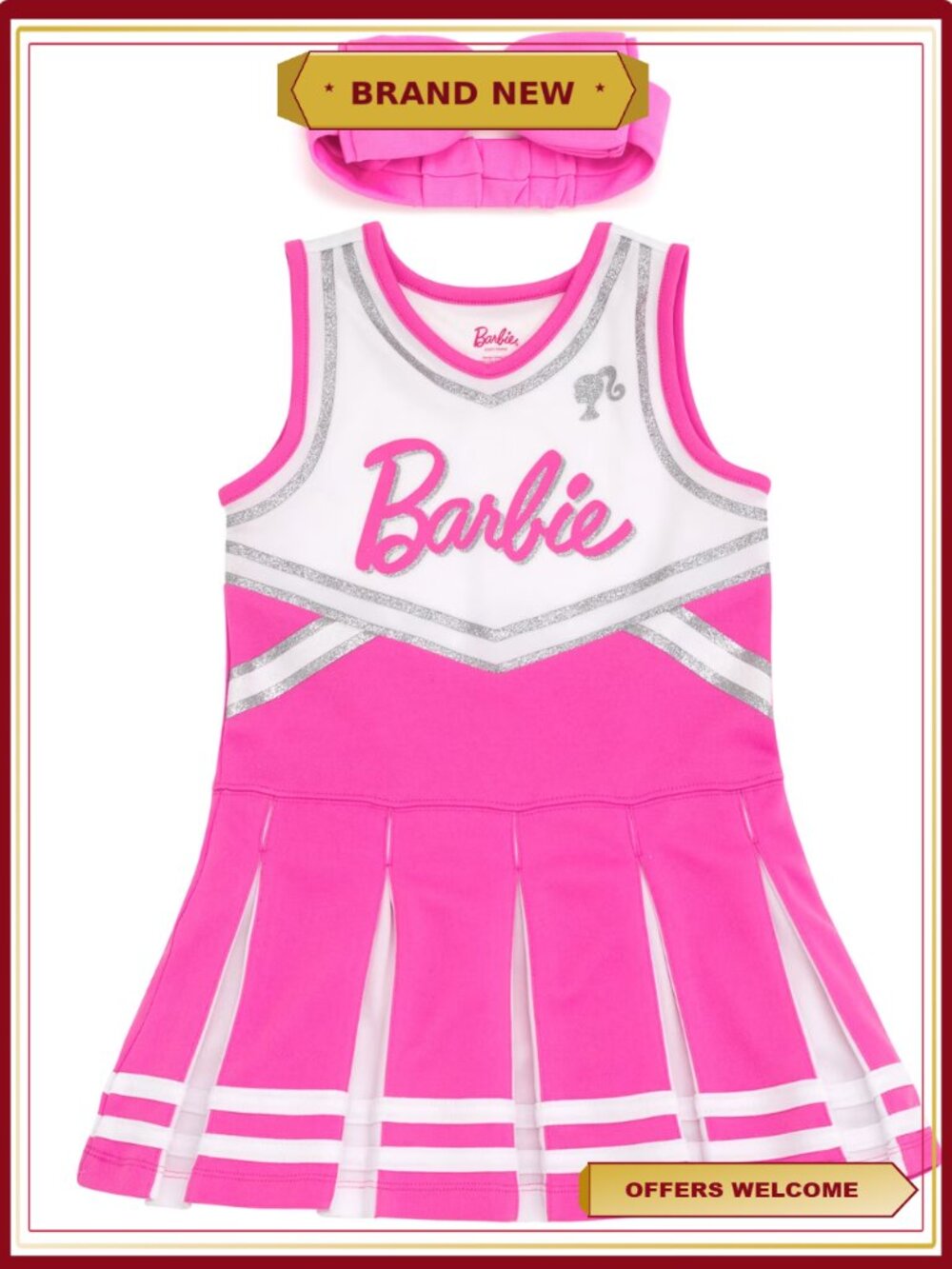 Girls Cheerleader Dress and Headband Set Athletic Two-Piece